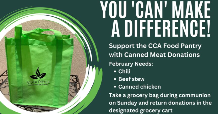 CCA Food Pantry canned meat bag February needs